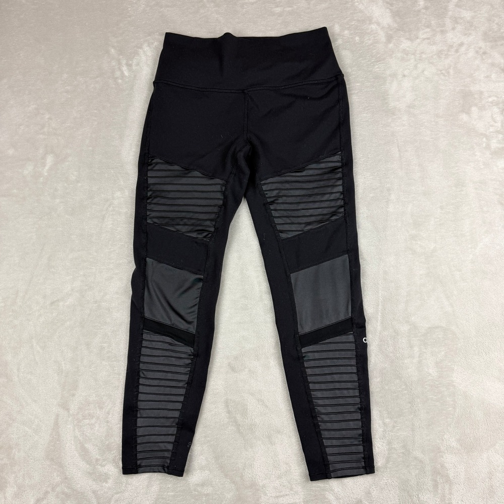ALO Yoga Black Paneled High-Rise Leggings with Ribbed Insets